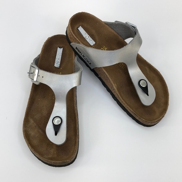 Birkenstock Shoes - Birkenstock Gizeh Silver Birko-flor Thong Sandal